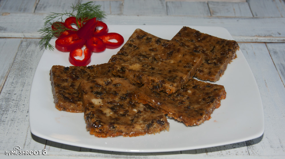 Parmesan cheese waffers with dried boletus porcini